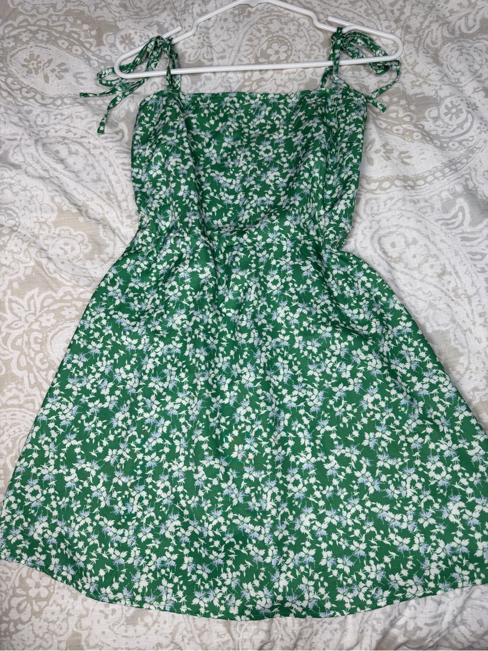 SHEIN Green Floral Mini Dress with White Blossom Print
